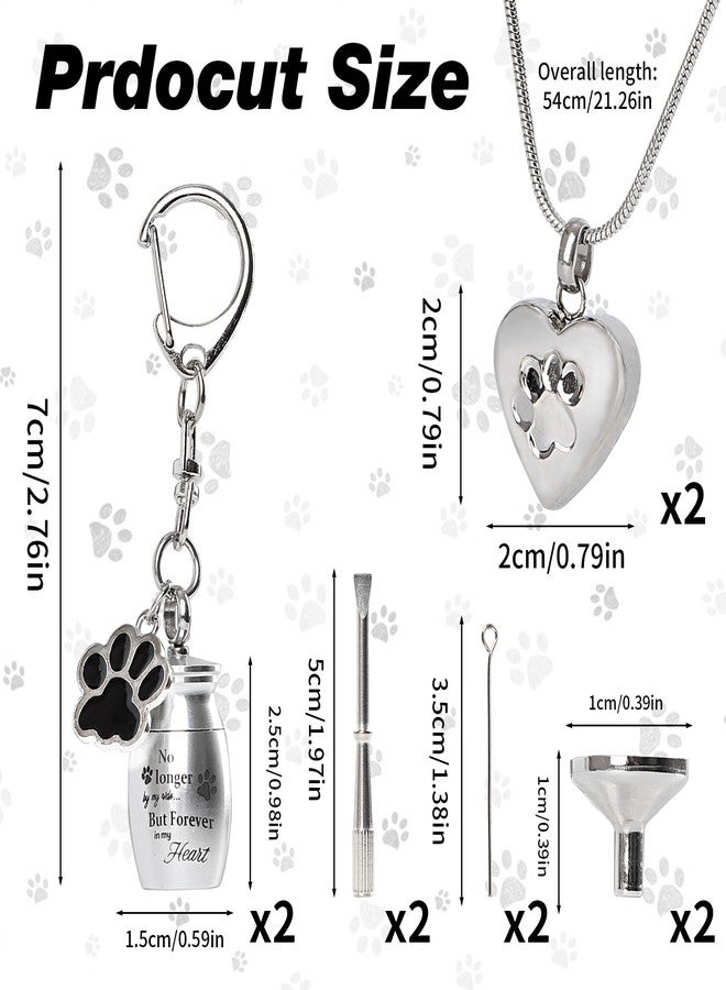 DISWALE 2 Set Pet Cremation Jewelry for Ashes, Dog/Cat Urns Keychain, Heart Urn Necklace Memorial Keepsake for Ashes with Filling Kit Storage Bag(Silver) - Image 2